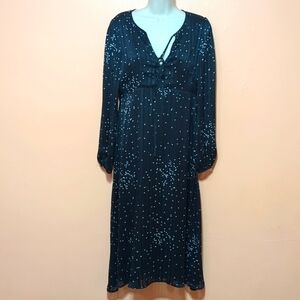 Traffic People Black Long Sleeve Polka Dot Metal Stripes Fit and Flare Dress M